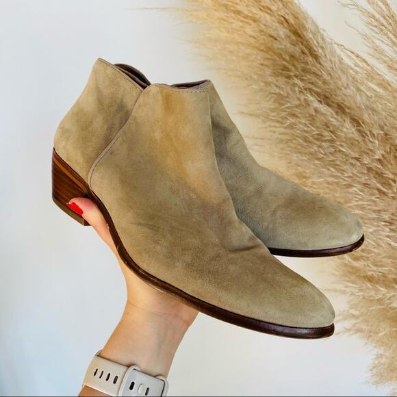 SAM EDELMAN Tan Cream Suede Leather Zipper Zip Heel Ankle Boots Booties 9.5 - Picture 2 of 9